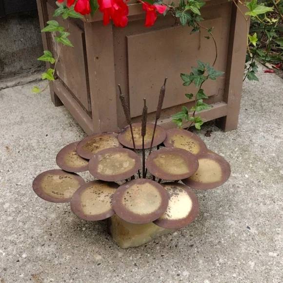 Vintage patina metal cattails and lily pads